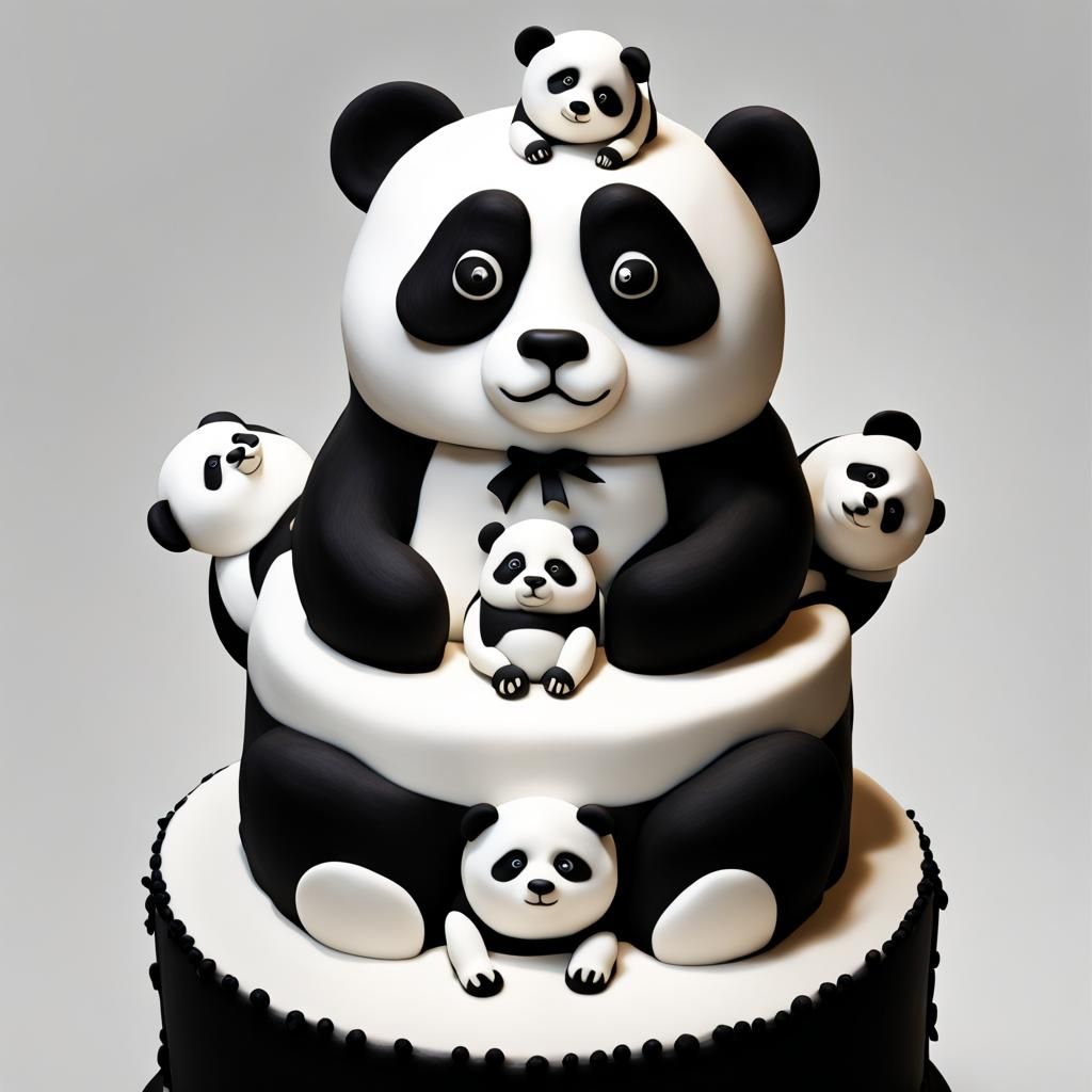 Sweet Whimsy: Enchanting Cake Sculpture featuring a Playful Parade of 6 Irresistibly Adorable Pandas!