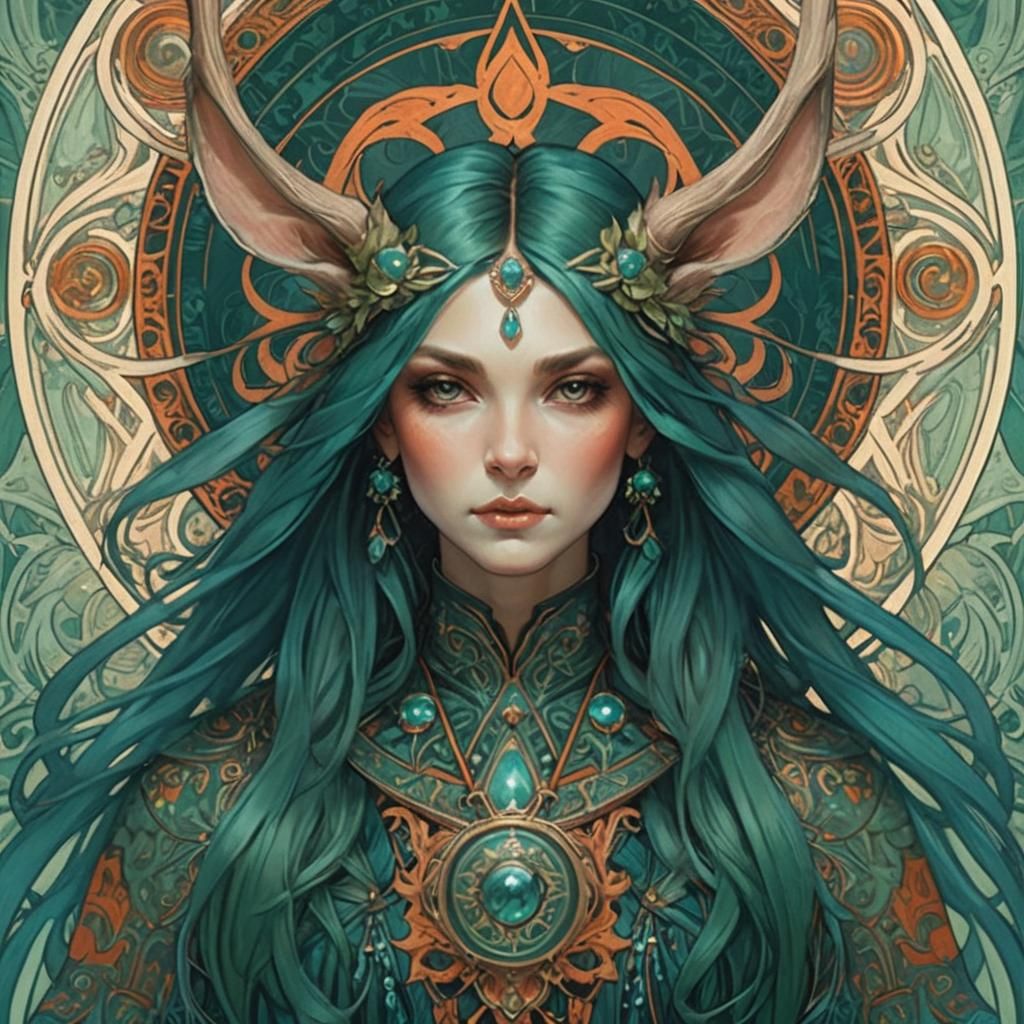 Jackalope Warrior in Art Nouveau Style