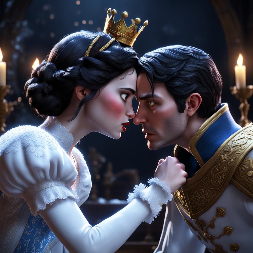 Snow White Punches Prince in 3D Cinematic Style