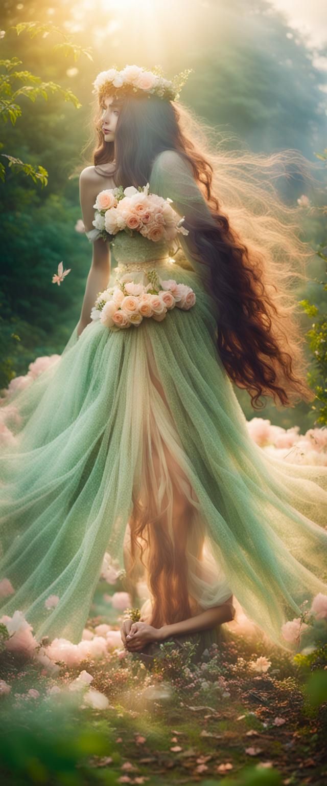 Ethereal Fairy Portrait in Floral Dress, Magical Realism
