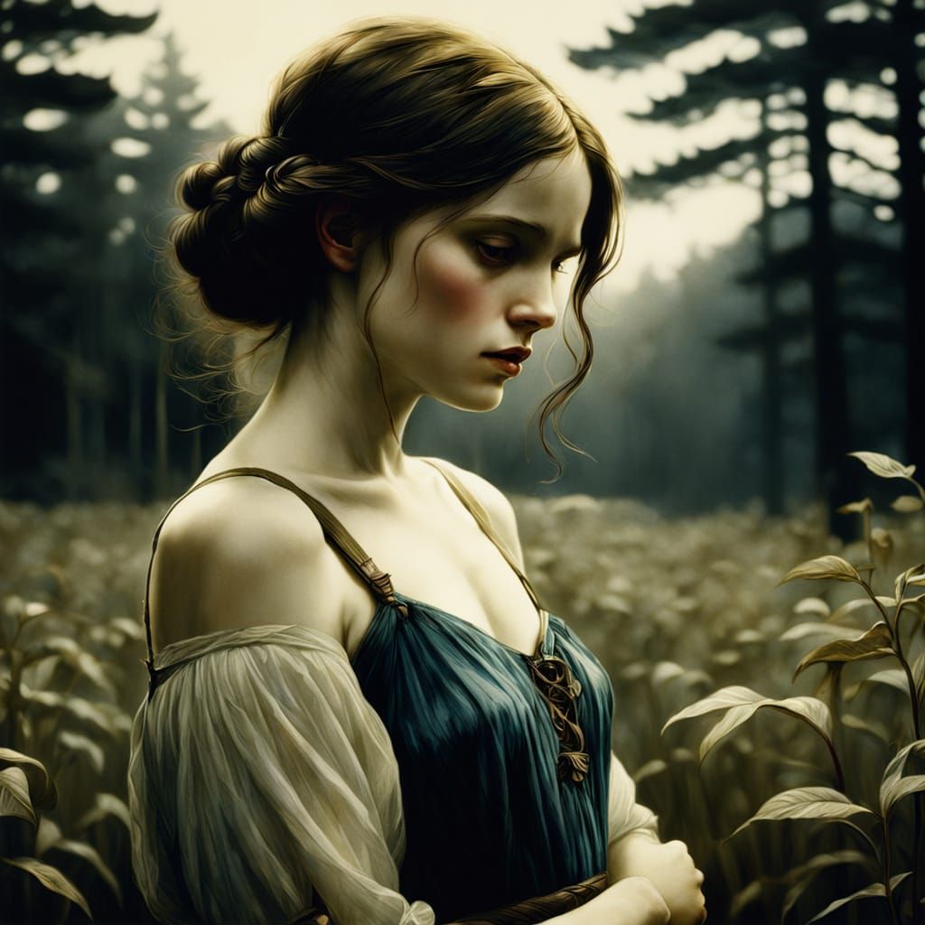 Dreamy Farm Landscape in Chiaroscuro Style