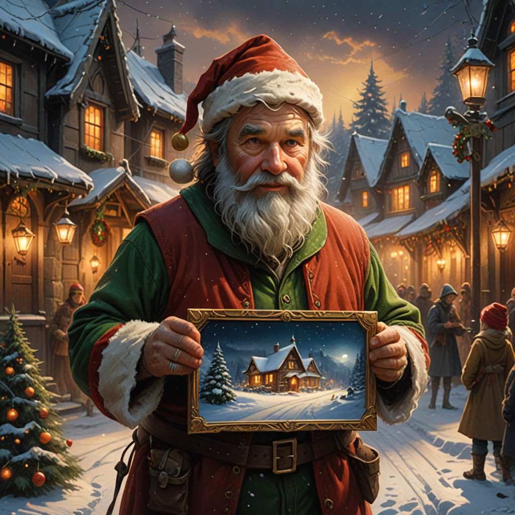 Jolly Santa Elf in Whimsical Christmas Wonderland