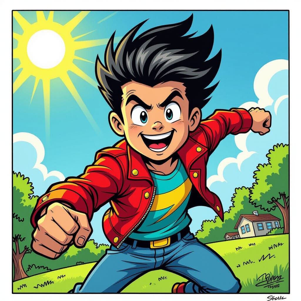 Dynamic Cartoon Character in Comic Book Art Style