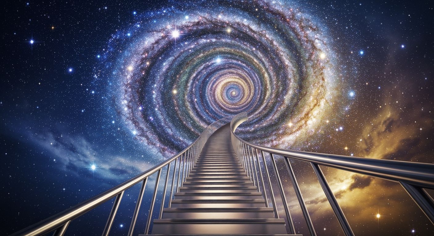 Futuristic Staircase to Galaxy Vortex in Digital Art