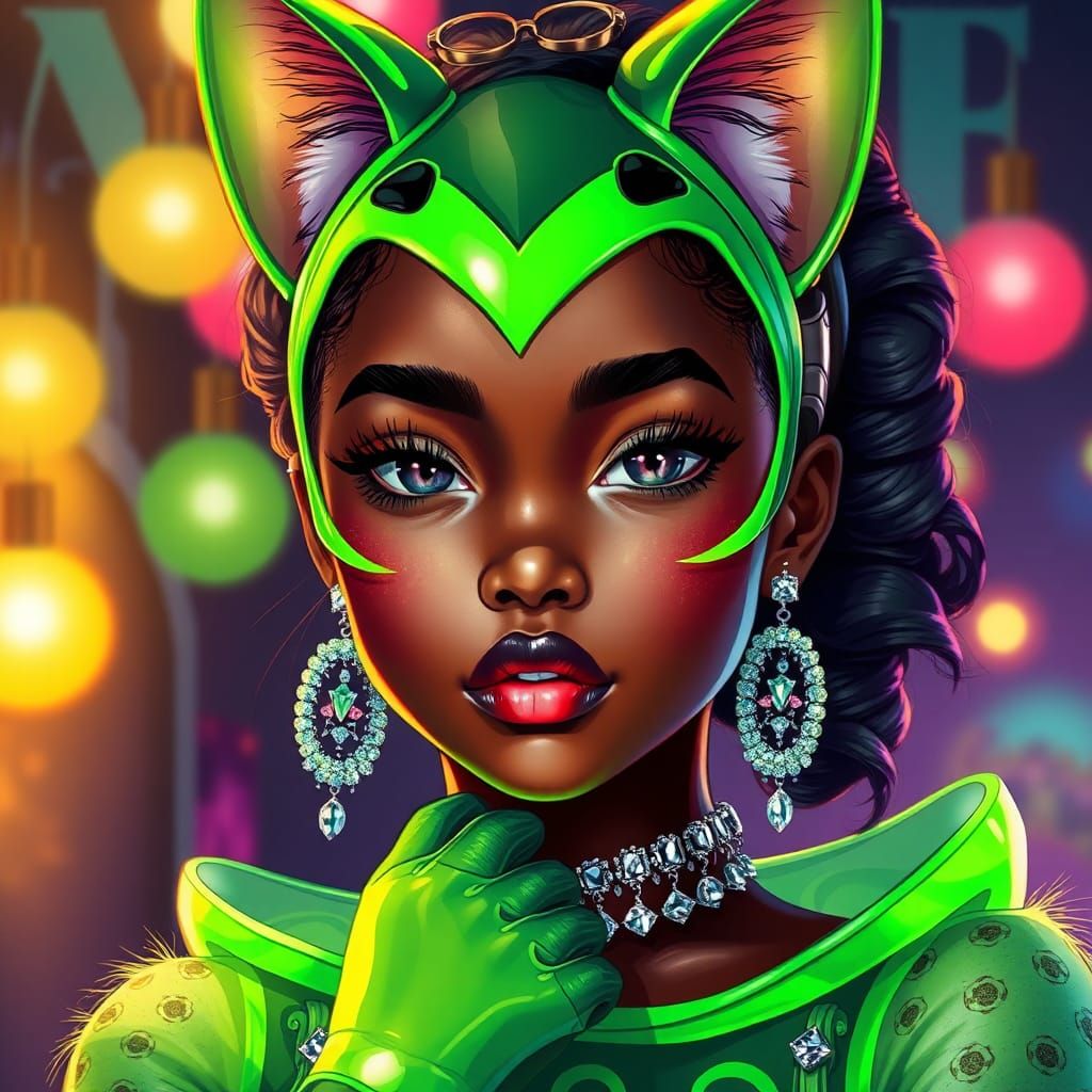 Neon Cat Girl in Manhwa Comic Style