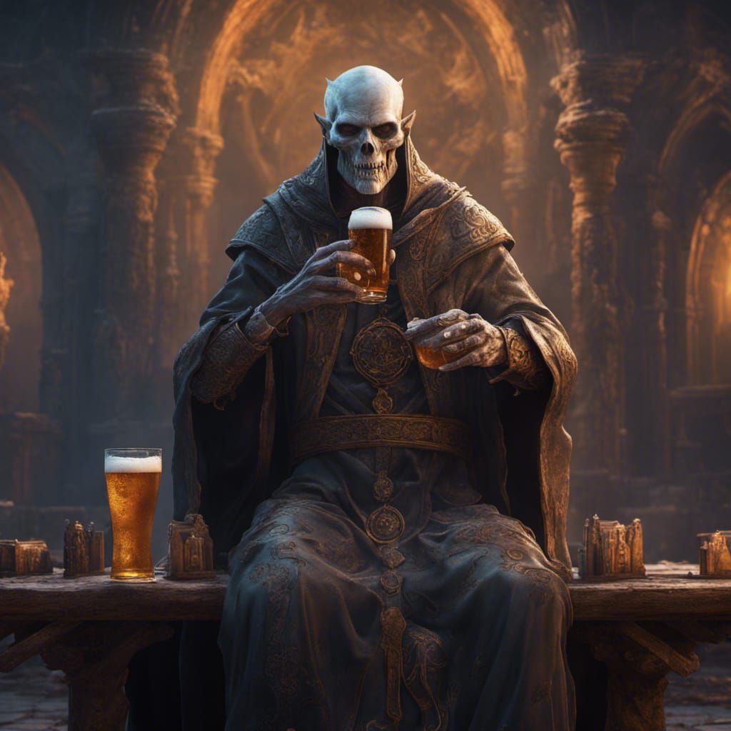 Undead Priest Enjoying Beer: Detailed Fantasy Art