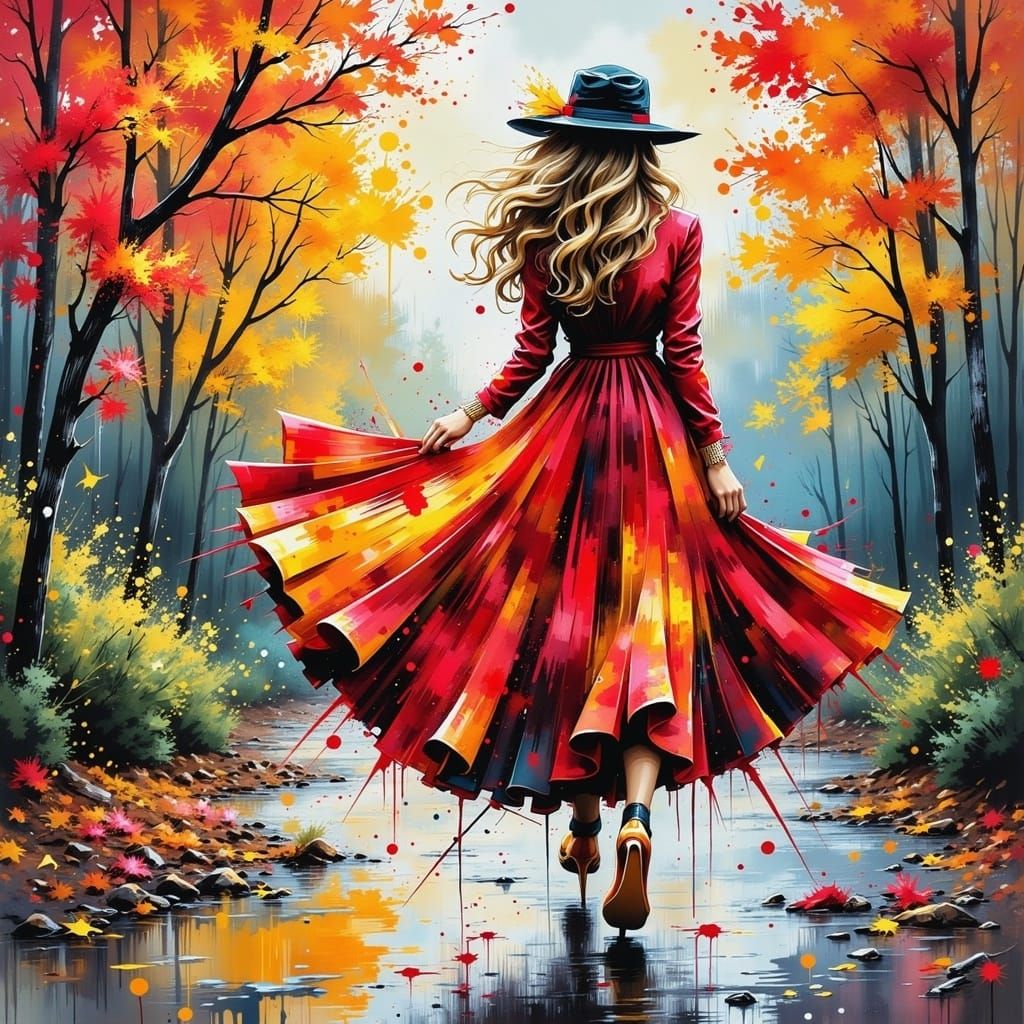 Autumn Elegance: Abstract Paint Splash Art