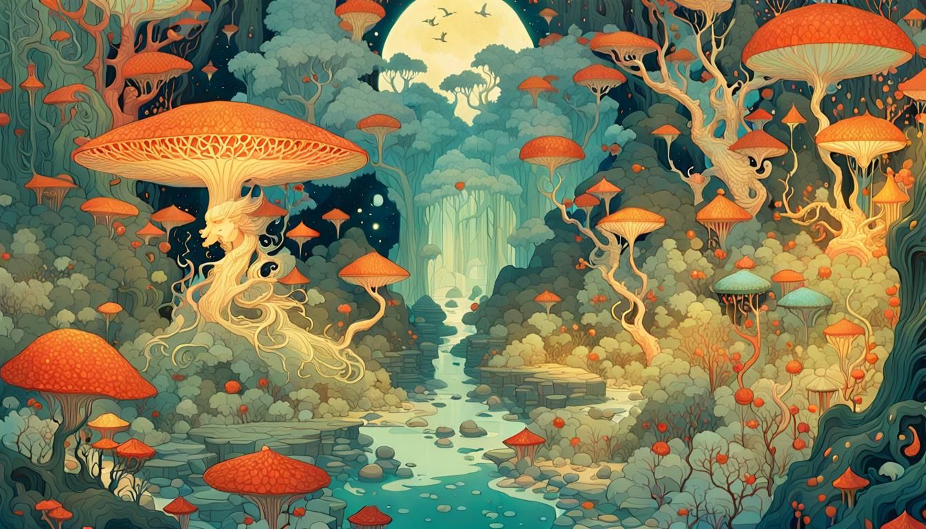 Surreal Mythical Creatures in Vivid Fairy-Tale Landscape