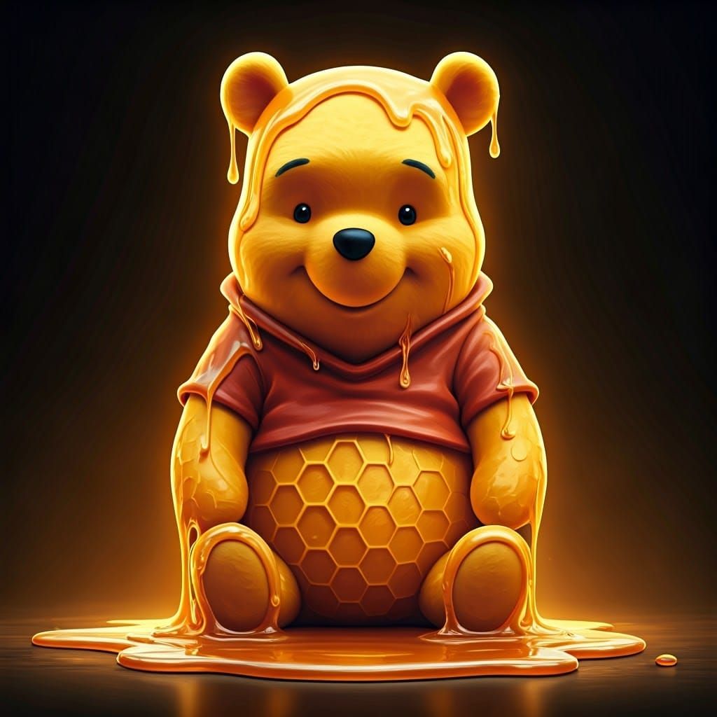 Honey-Covered Pooh: Hyperrealistic 3D Rendering