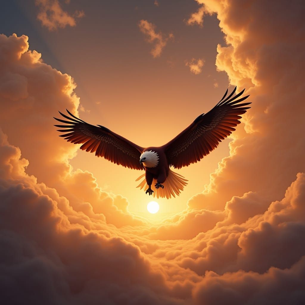 Majestic Eagle Soaring at Sunset Digital Matte Painting