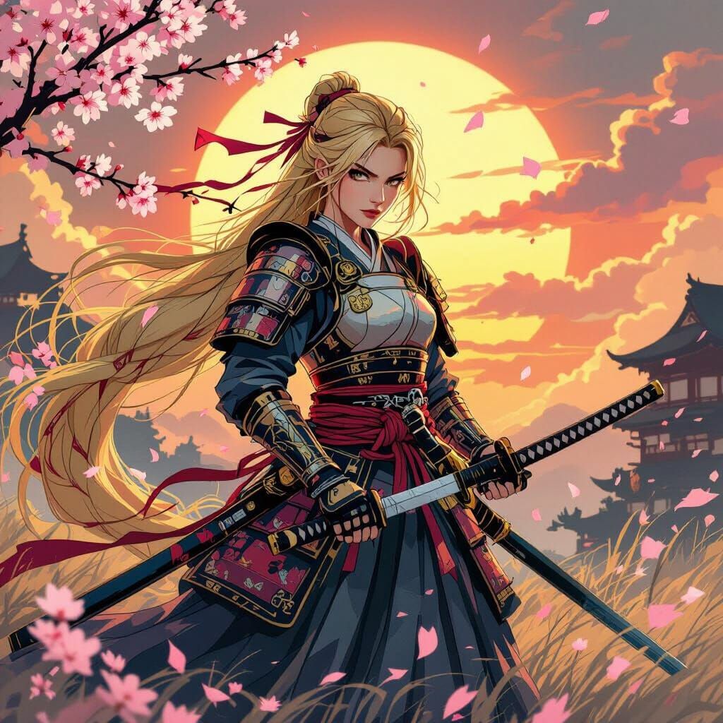 Rapunzel Samurai Warrior in Ukiyo-e Style