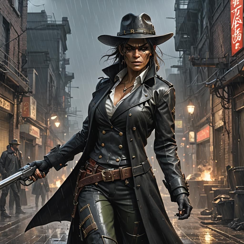 Orc Cowgirl with Revolvers in Anime Style