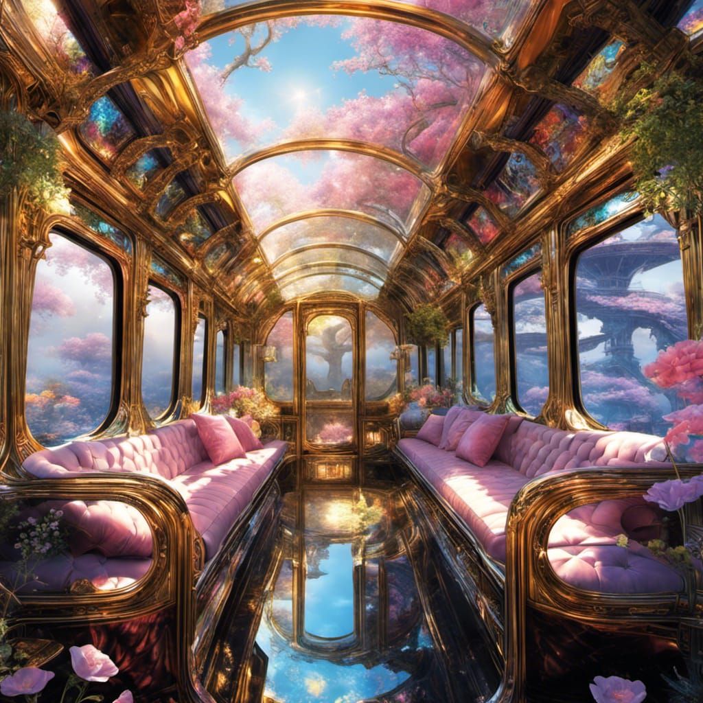Glass Train with Japanese Garden: Steampunk Dreamscape