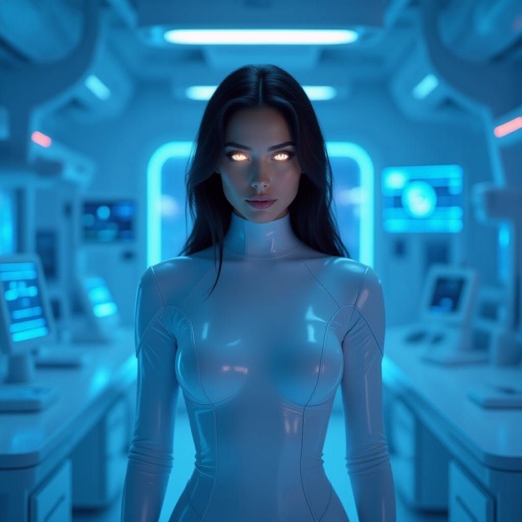 Android in Futuristic Lab, Hyperrealistic Digital Art