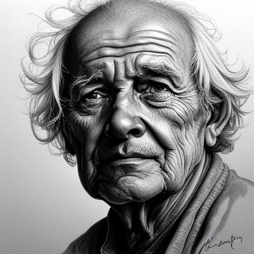 Hyperrealistic Pen and Ink Portrait of an Old Man