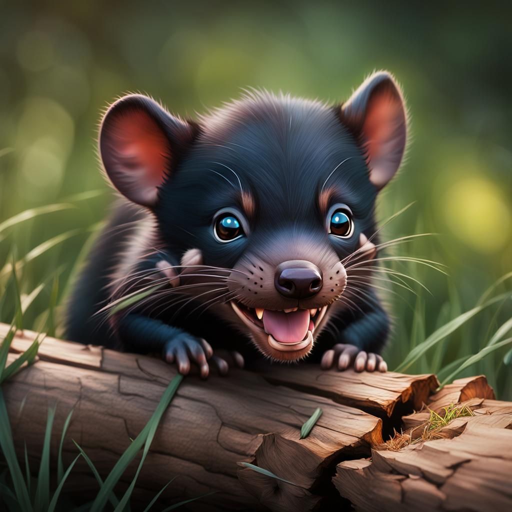 Playful Tasmanian Devil Cub in Hyperrealistic Style