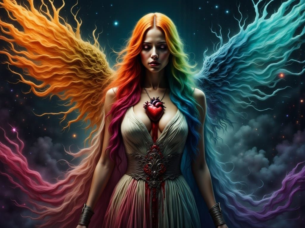 Rainbow Haired Woman's Heart Ripped Out in Dark Fantasy