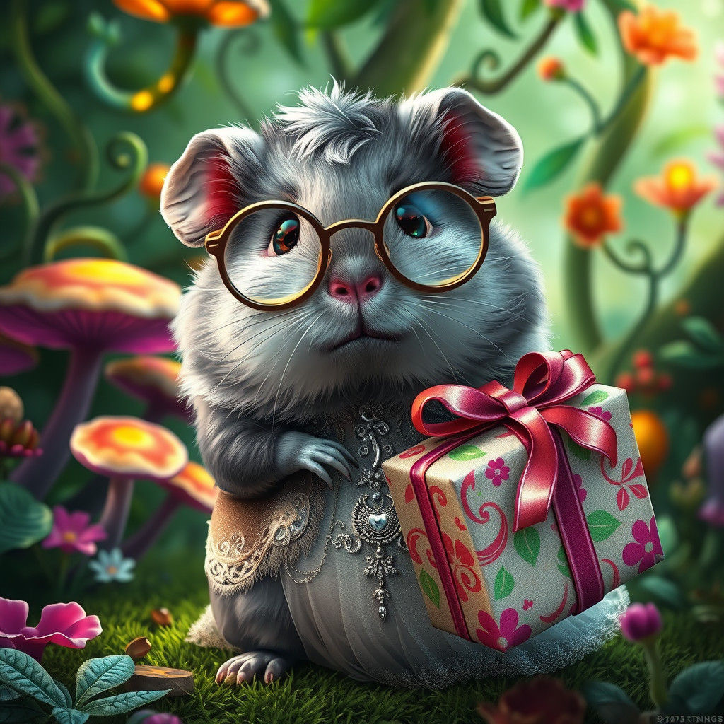 Whimsical Guinea Pig in Fantasy Garden