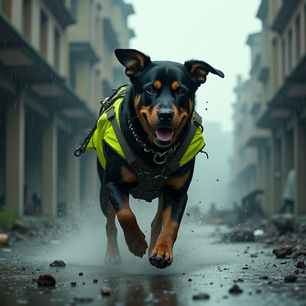 Rottweiler Rescue Dog Runs Through Post-Apocalyptic City in...