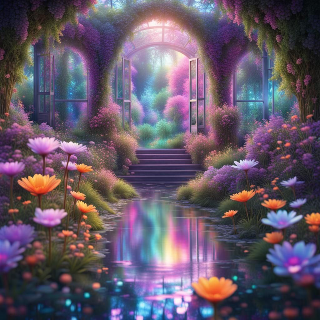 Holographic Tech Garden with Light Effects