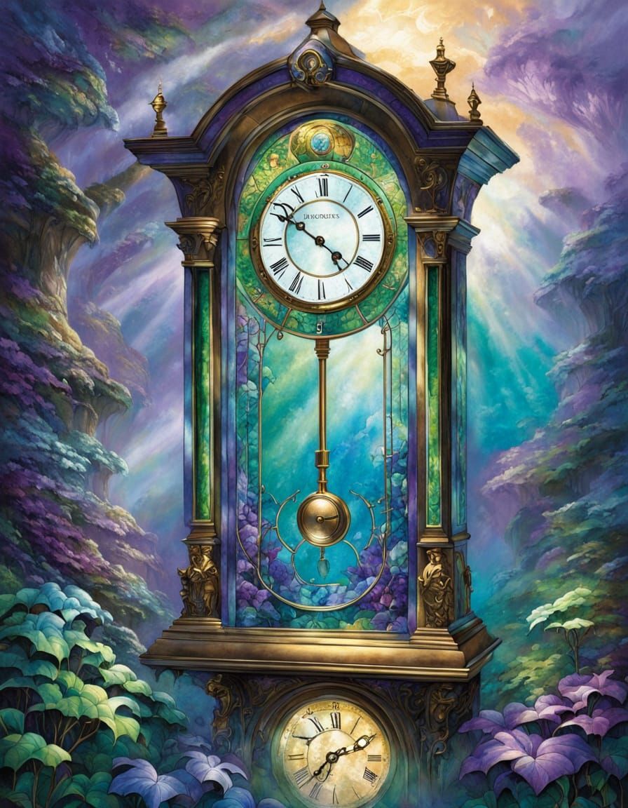 Stained Glass Grandfather Clock in Ethereal Fantasy Style