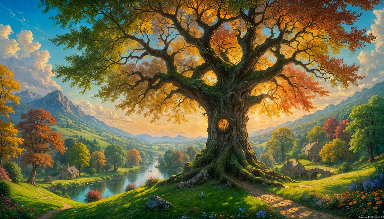 Epic Story Tree in British Impressionist Style