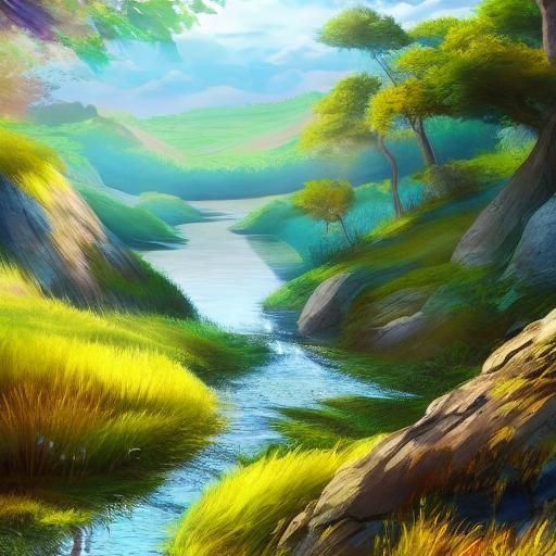 Hyperrealistic Hills and Lake Splash Art
