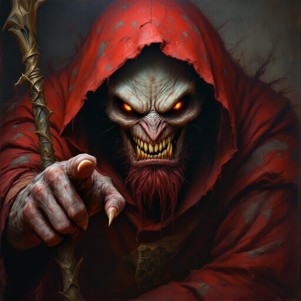Grotesque Ancient Sorcerer in Oil Painting