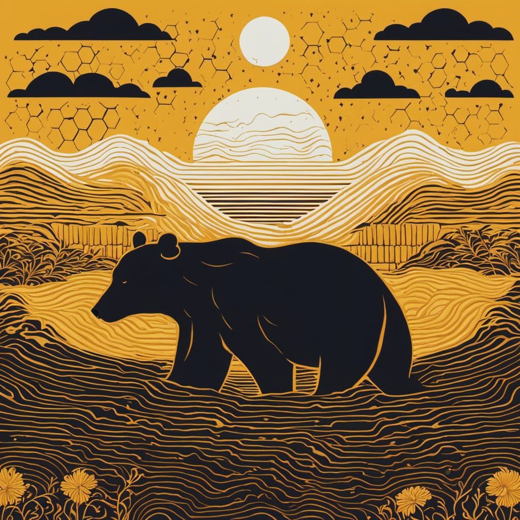 Minimalist Bear Swimming in Honey Sea