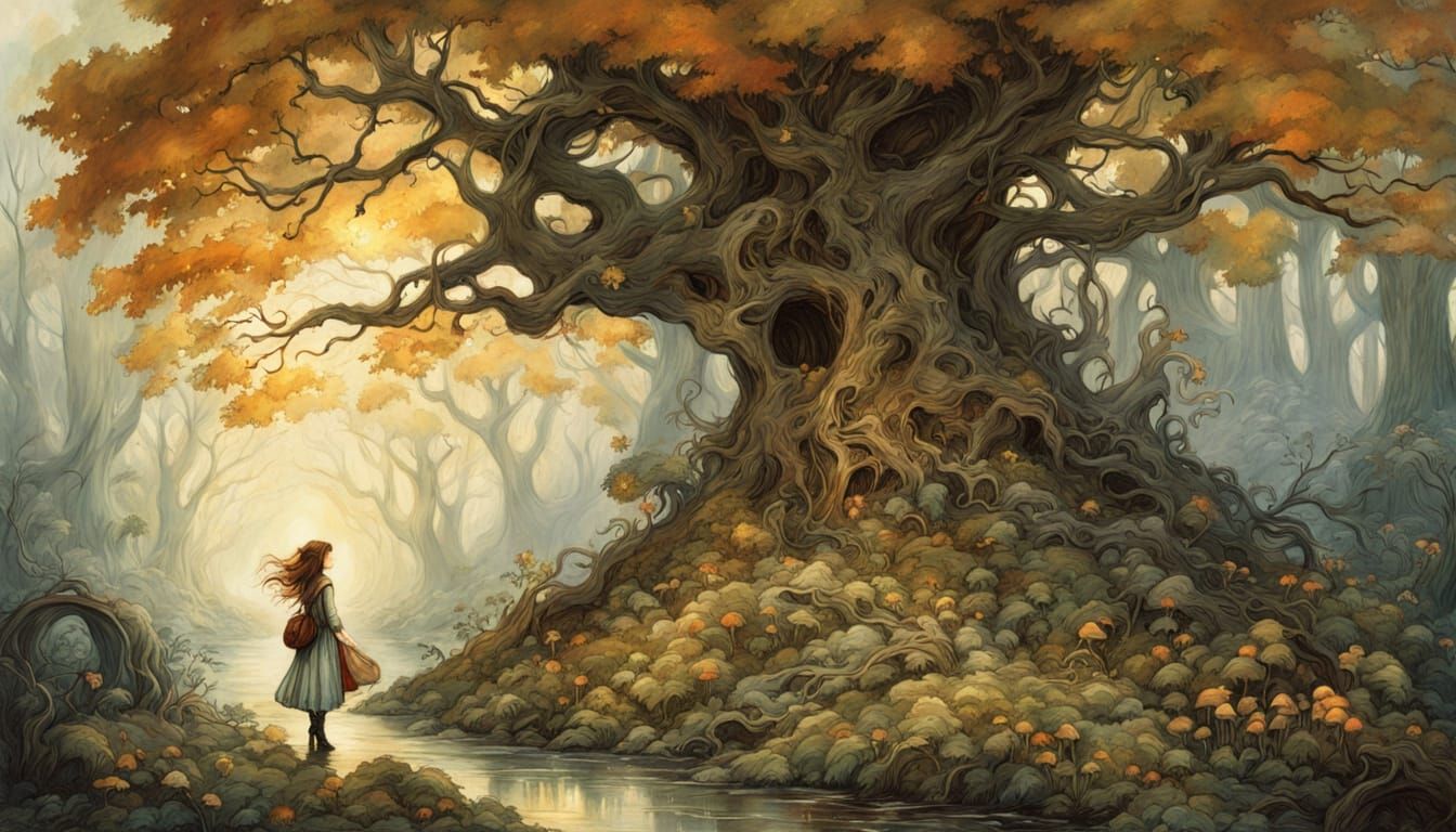 Whimsical Forest Scene in a Dreamlike, Painterly Style