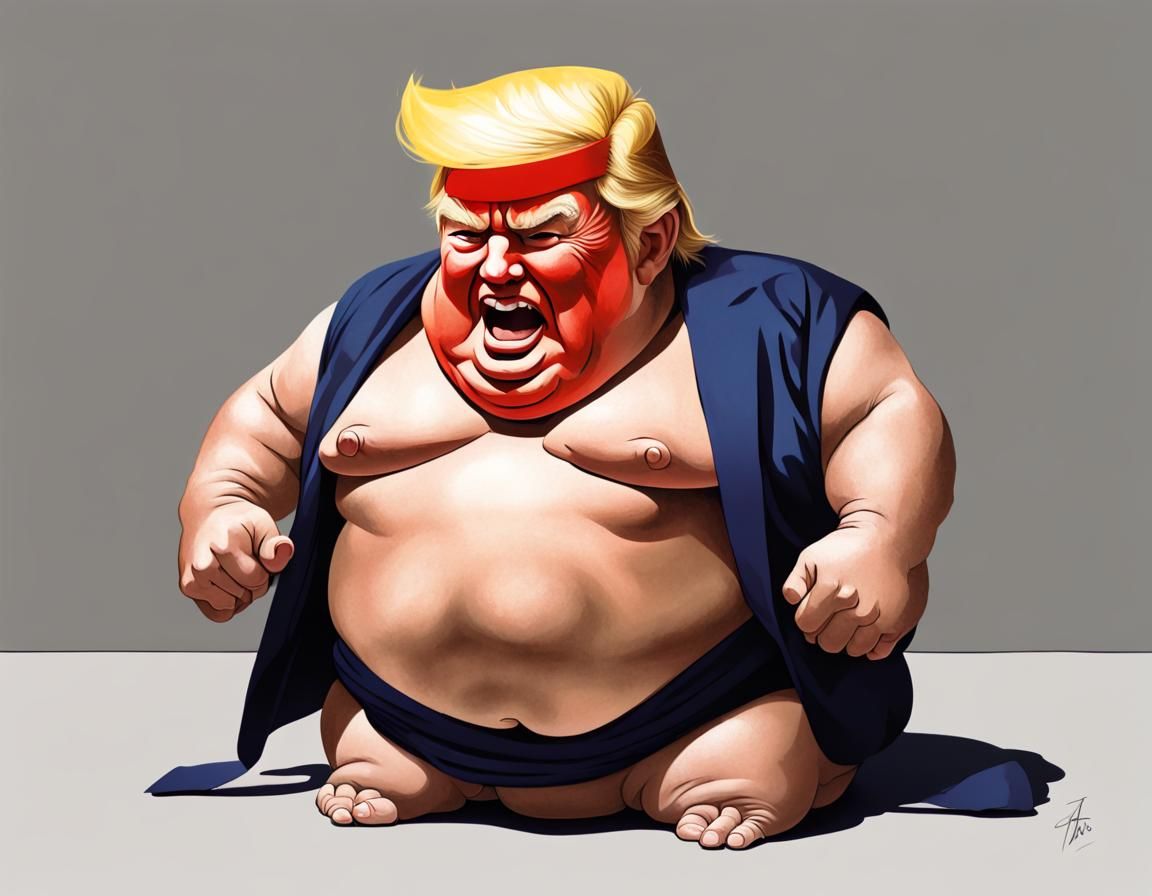 Donald Trump as a Sumo Wrestler: Hyperrealistic Illustration