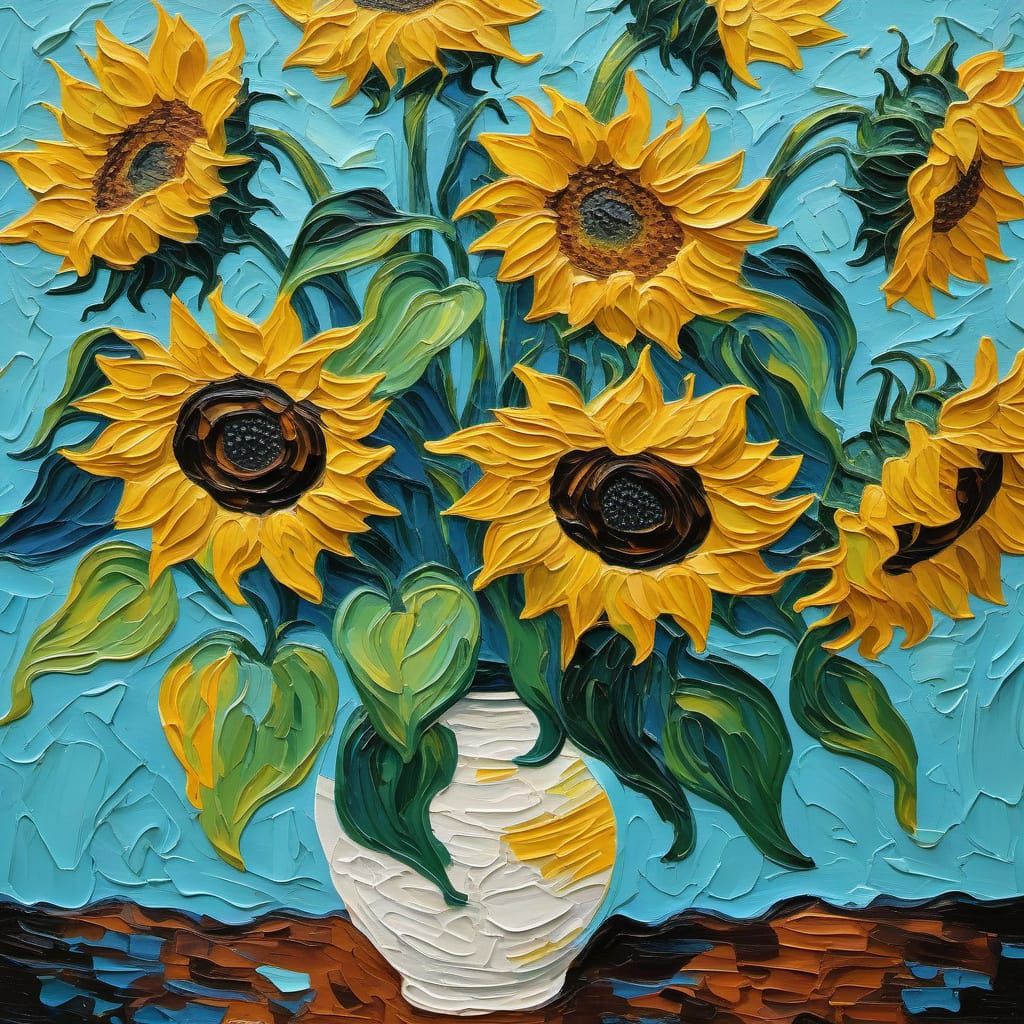 Vibrant Sunflower Bouquet Impasto Painting