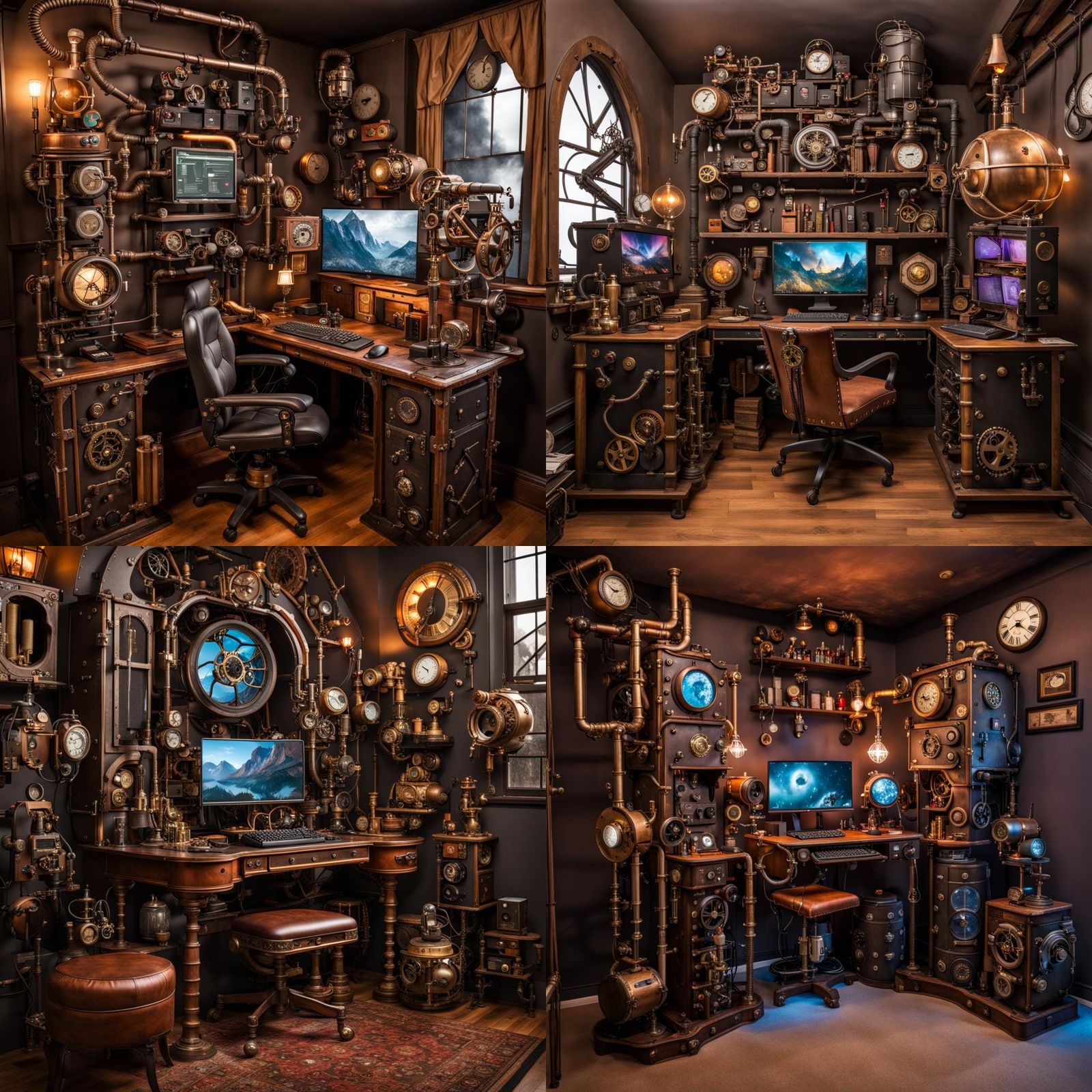 Extravagant whimsical steampunk Maximal PC gaming set up