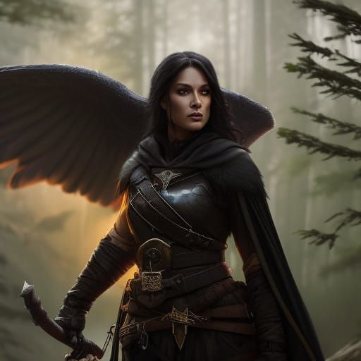 Gnome Ranger on Vulture in Dark Fantasy Forest