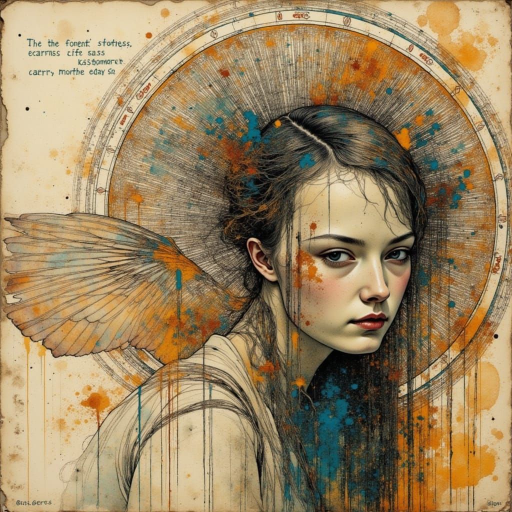 Vintage Stamp with Morse Code Halo in Tactile Abstraction