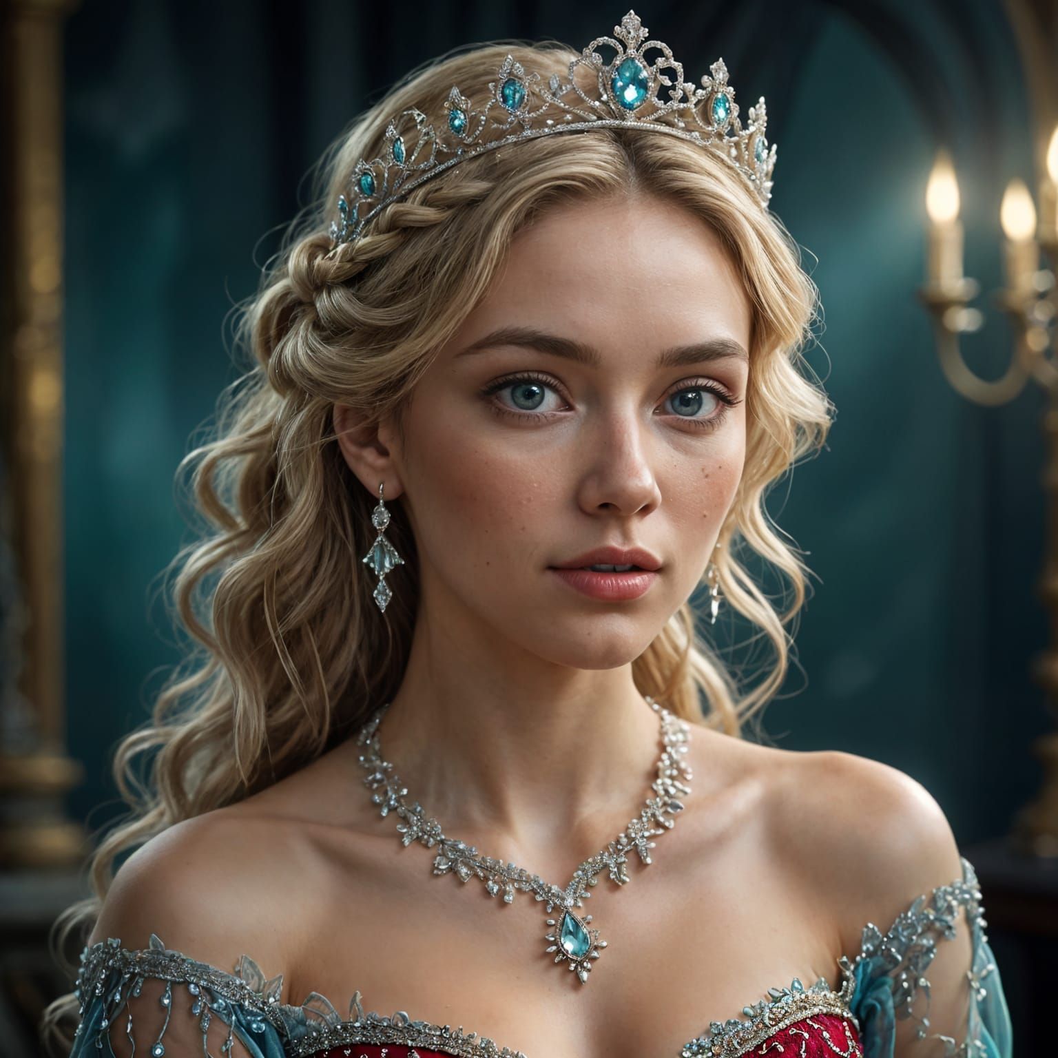 Ethereal Princess in Red Ball Gown