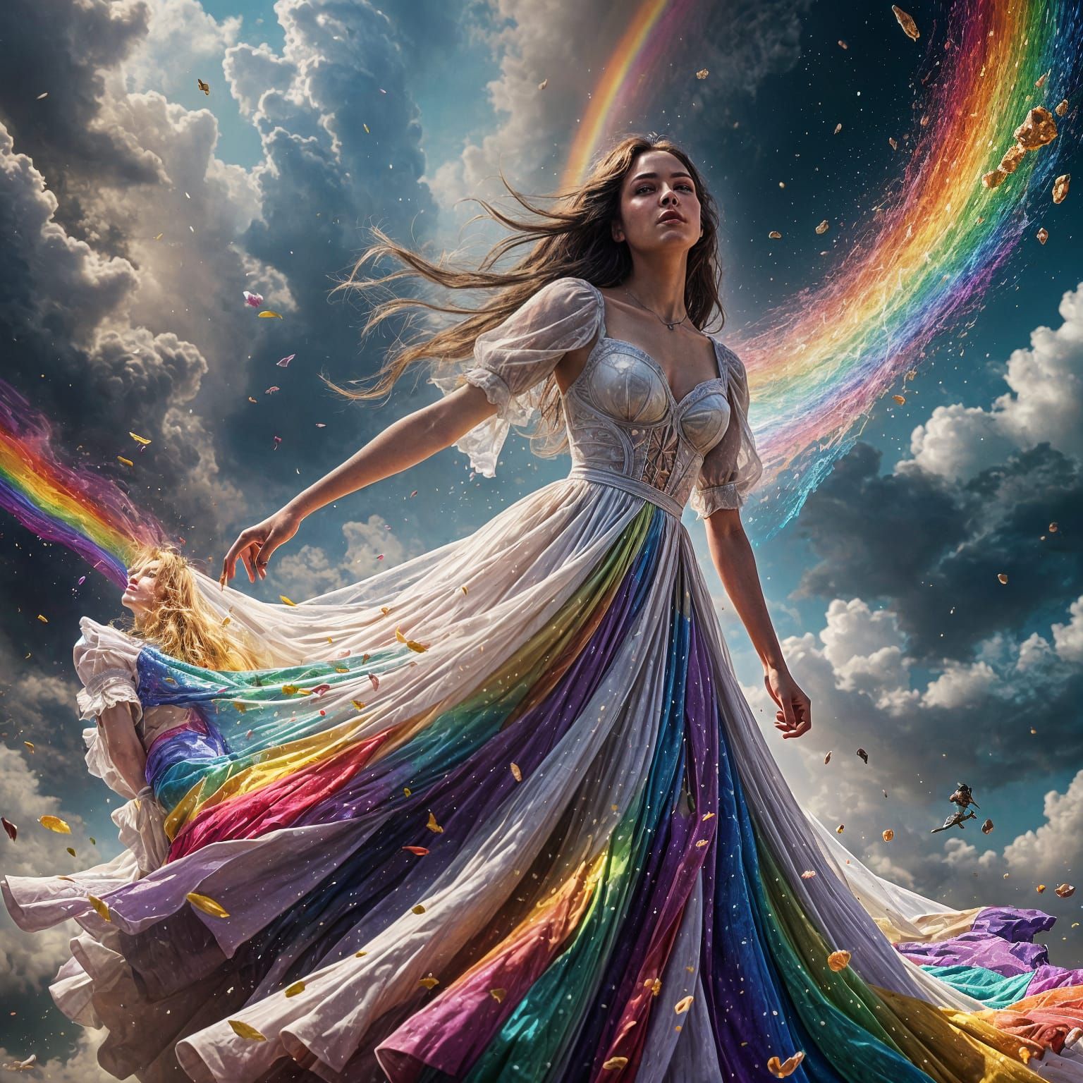 Girl on Disintegrating Rainbow: Fantasy Concept Art