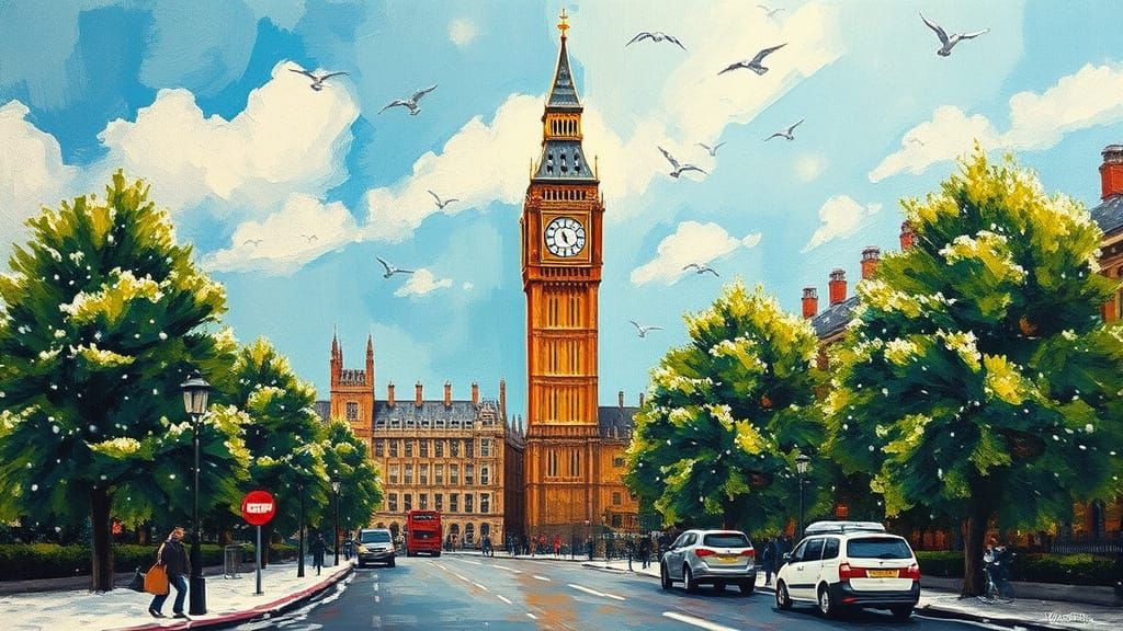 London's Big Ben Tower in Neo-Impressionist Style