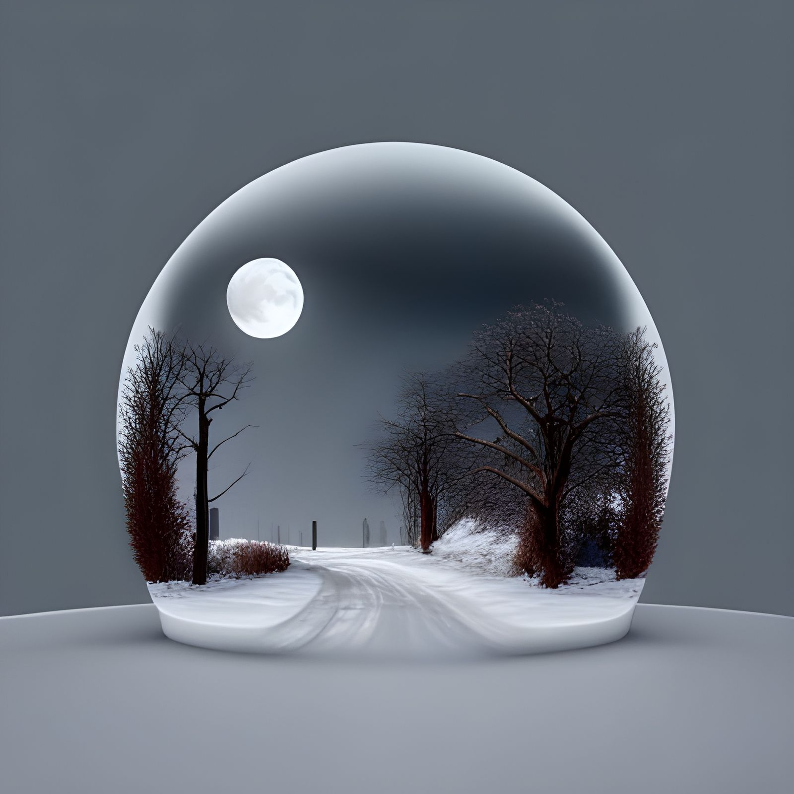 Full Moon Over Winter Village Road