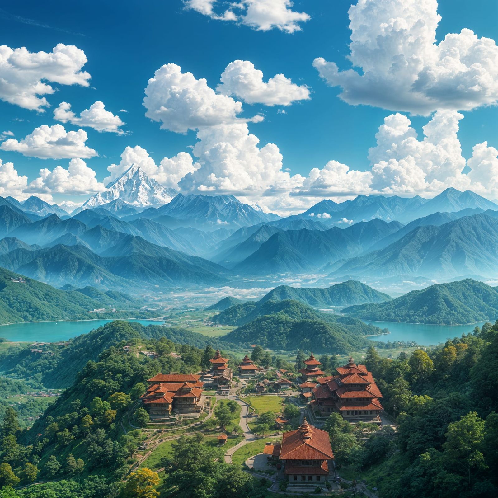 Surreal Nepal Landscape in Vibrant Studio Ghibli Style