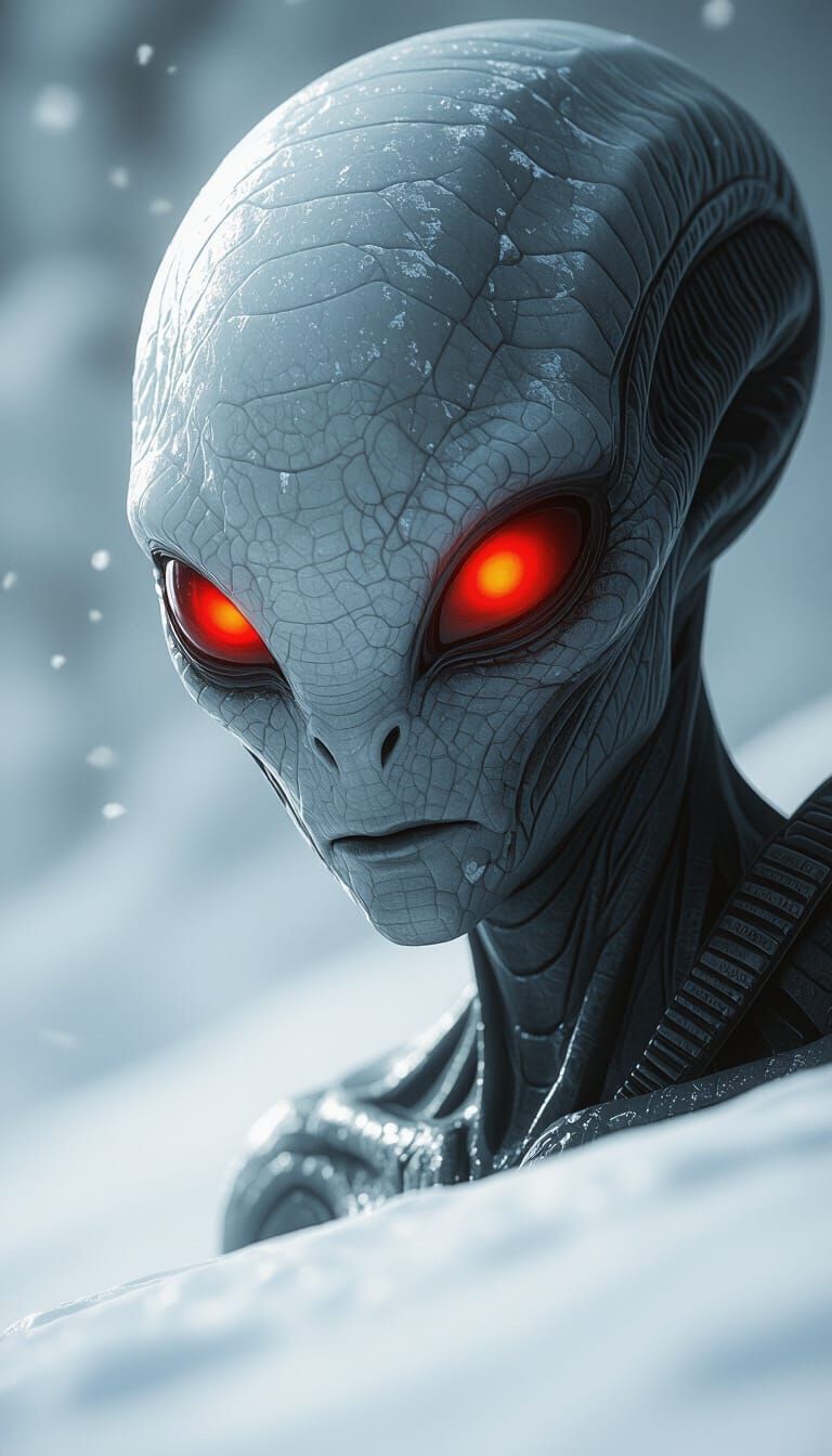 Icy Alien with Glowing Eyes in 3D Anime Art