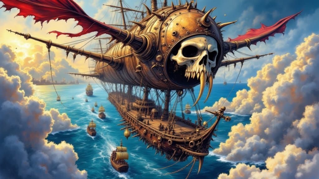 Pirate Dirigible Airship in Steampunk Style