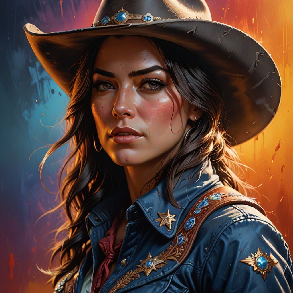Cowgirl in Hyperrealistic Splash Art Style