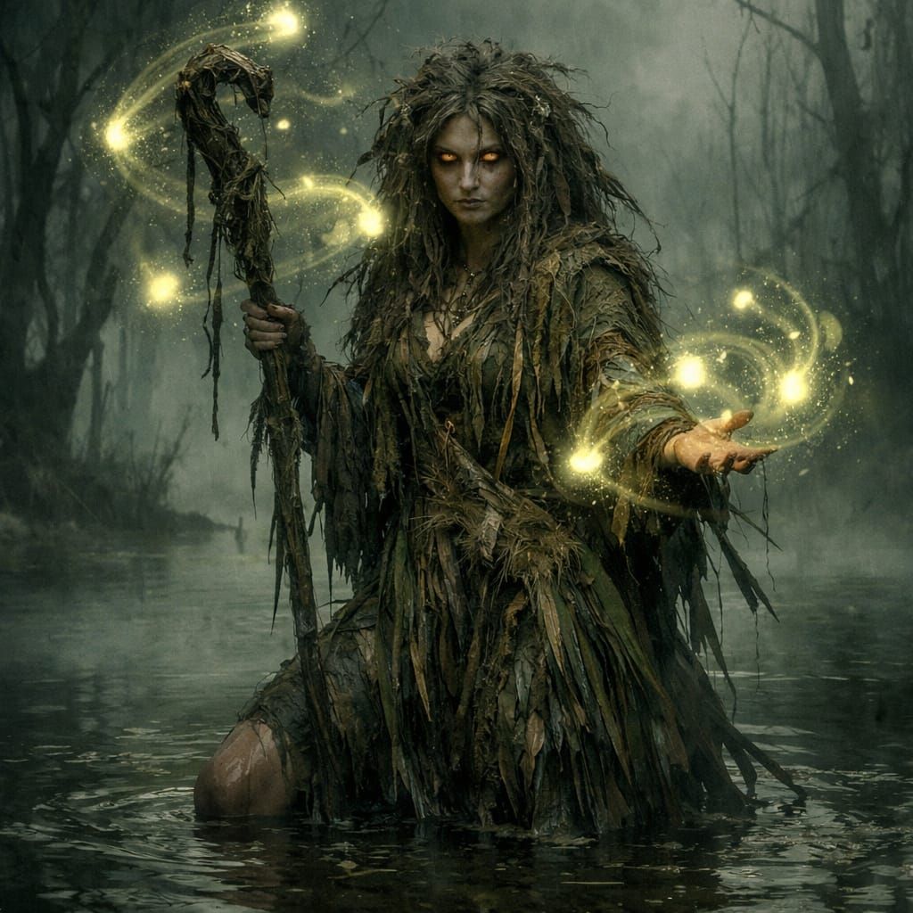 Enigmatic Swamp Guardian Conjures Eerie Will-o'-the-Wisps