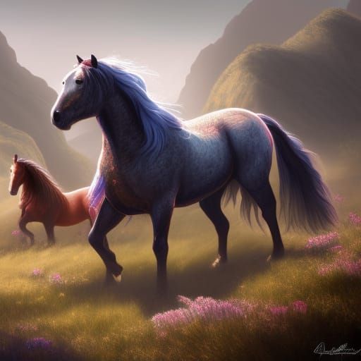 Fantastical Scottish Horses in Detailed Matte Painting