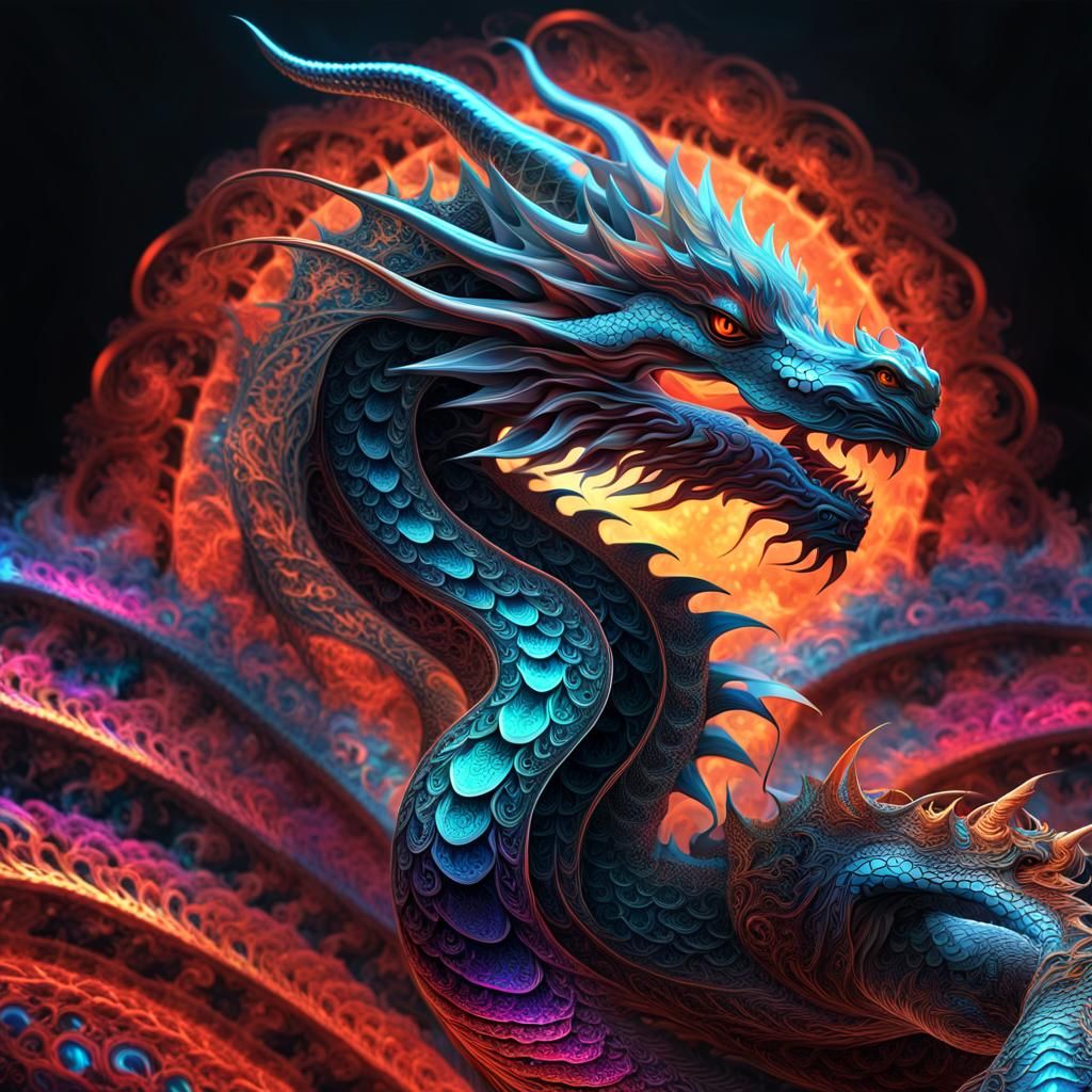 Dragon Wrapped in Rouge and Black Fractal Art