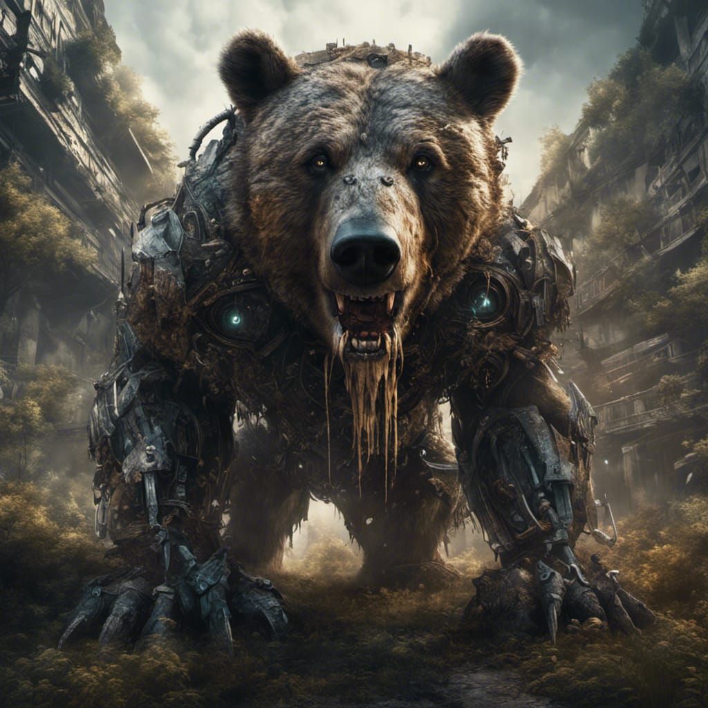 Giant Cyborg Bear in Detailed Fantasy Horror Style