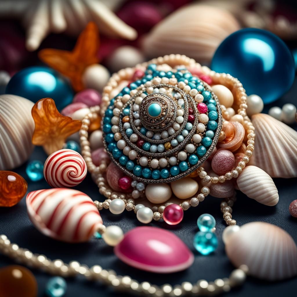 Seashell and Gem Candy Jewellery: Hyperrealistic Close-up