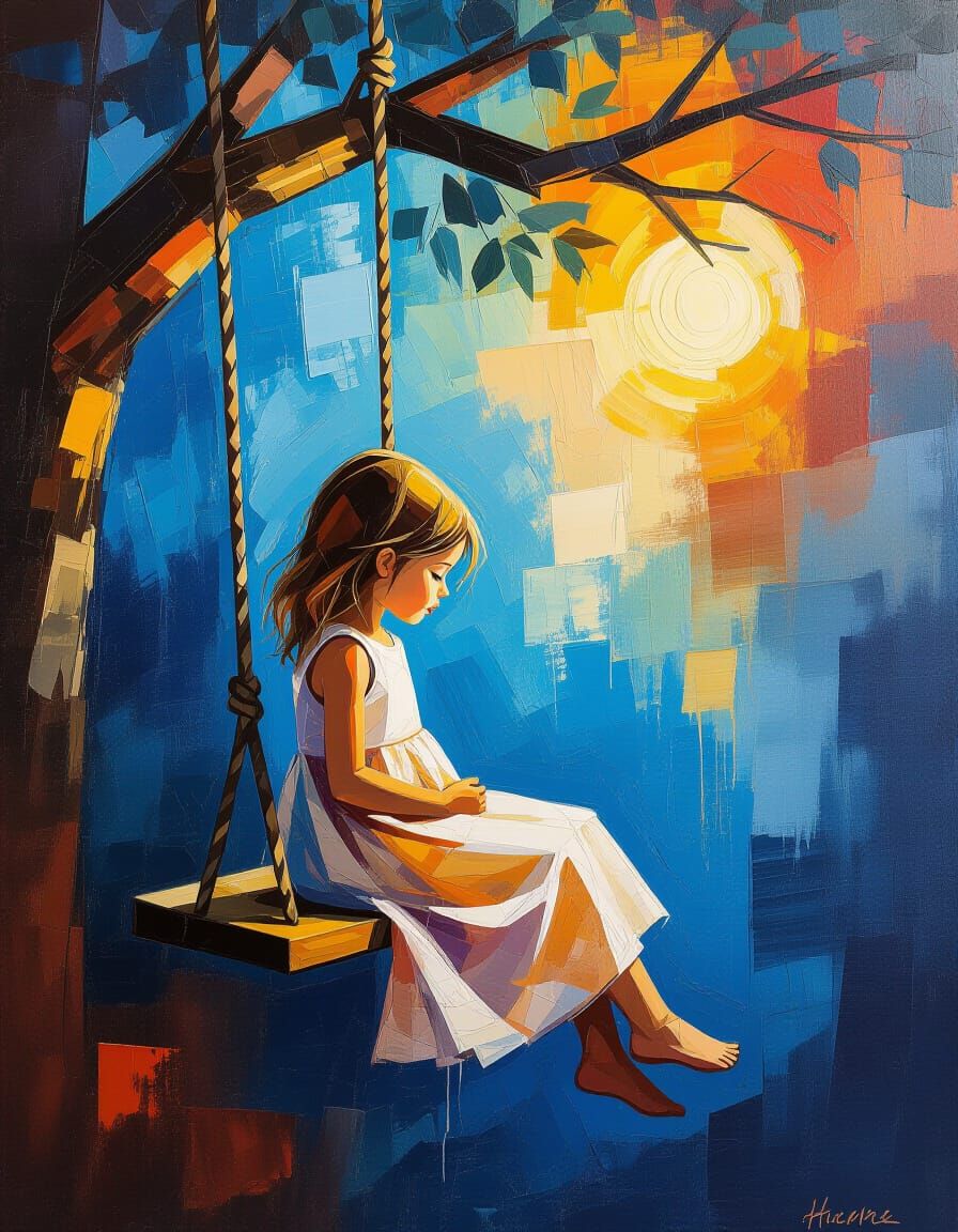 Girl on a Swing: Impasto Oil Painting with Rich Textures