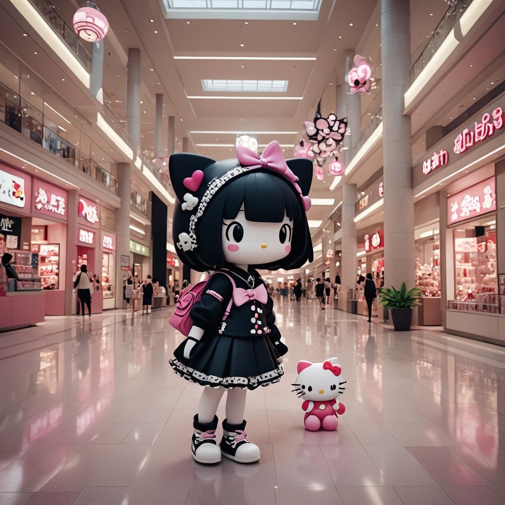 Kuromi and Hello Kitty in the Mall